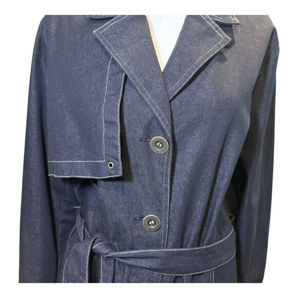 Vintage Sport Collection Dark Blue Denim Trench Coat Size 14 Fall - Picture 5 of 16
